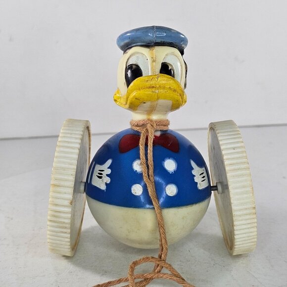 Vintage Donald Duck Pull Toy By Marx Toys With Rolling Wheels - Picture 4 of 11